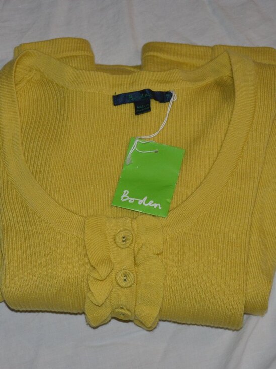 NWT Boden 100% Wool Ruffle Henley Knit Knee Length Dress Yellow 14R - Picture 2 of 10